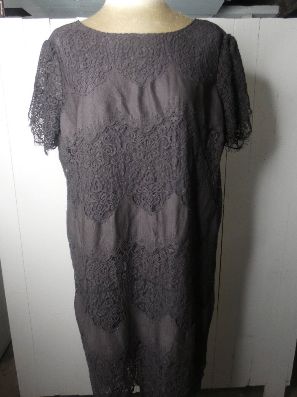 Sundance Women's XXL Grey Eyelash Lace Northern Sky Shift Dress V-Back Knee